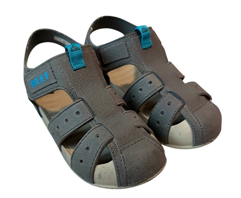 Reef Kids Little Water Beachy Fisherman Sandals Gray Aqua - Little Kid Size 13